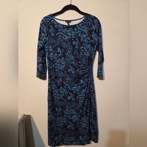 Elegant Blue Paisley Dress S Petite TALBOTS
